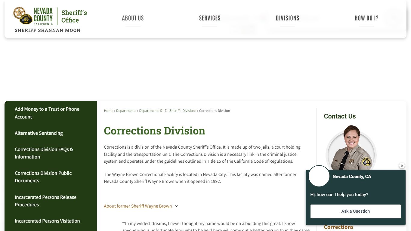 Corrections Division | Nevada County, CA
